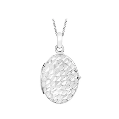 Image of Carissima Gold Women&#039;s 9ct White Diamond Cut Oval Locket on Curb Chain Necklace of 46cm/18&quot;