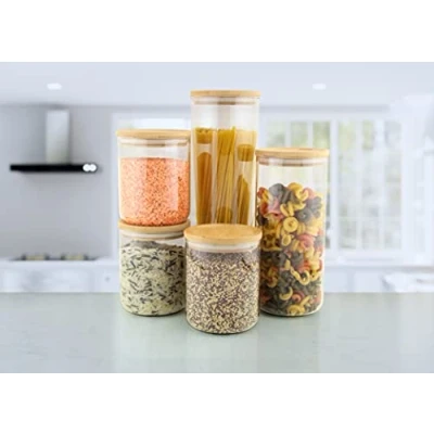Image of EHC Set of 5 Borosilicate Cylinder Airtight Stackable Food Storage Container With Lid
