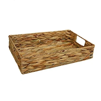 Image of Red Hamper Small Water Hyacinth Shallow Rectangular Storage Basket, Wicker, Brown