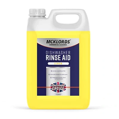 Image of McKLords Commercial Dishwasher Rinse Aid Lemon Fragrance, Yellow, 5 Litre