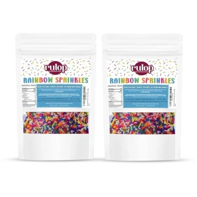 Image of Rulop Dairy Free Rainbow sprinkles 200g, Colourful Sugar Strands That Are a Tasty and Exciting Option For Topping Cakes, Ice Cream Cookies (Pack of 2)