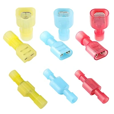 Image of QitinDasen 100Pcs Fully Insulated Quick Wire Connectors Set, Nylon Male &amp; Female Spade Disconnects Wiring Crimp Terminal (20 Pairs Red, 20 Blue, 10 Yellow)