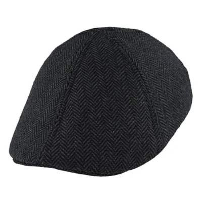 Image of Xposed Menâ™s Wool Blend Classic Herringbone Duckbill Cap Six Panel Retro Tweed Flat Hat [FL125CHR CHARCOAL L/XL]