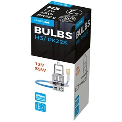 Image of Simply S453 H3 Car Headlight Bulb, 12V, 55W, Comply with ECE R 37, Base PK22s, Suitable for all Headlights, Maximum Visibility, White
