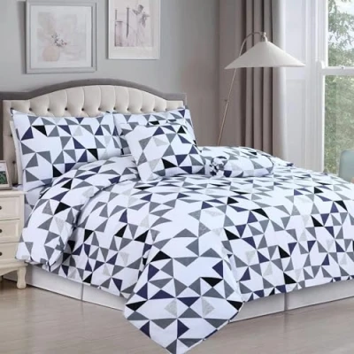 Image of YORKSHIRE Bedding Super King Duvet Cover Sets Reversible Printed Set Brushed Microfiber Hypoallergenic Quilt with 2 Pillow Cases, (260 x 220 cm), Blue Triangle