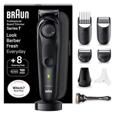 Image of Braun Beard Trimmer Series 7 &amp; Hair Clippers with Gillette Proglide Men&#039;s Razor, 40 Length Settings, Gifts for Men, 100 min Runtime, BT7440, Silver