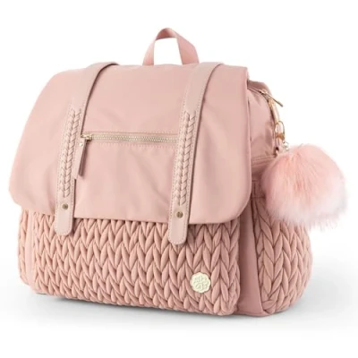 Image of SEWBOO Diaper Bag Backpack Large Capacity Convertible Travel Back Pack Waterproof Baby for Mom and Girl, Dusty Rose, M,