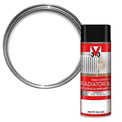 Image of V33 Renovation Radiator &amp; Household Appliance Paint White Gloss 400ml Direct To Metal And PVC High Adhesion Resistance Temperature Variations Washable Easy Maintenance