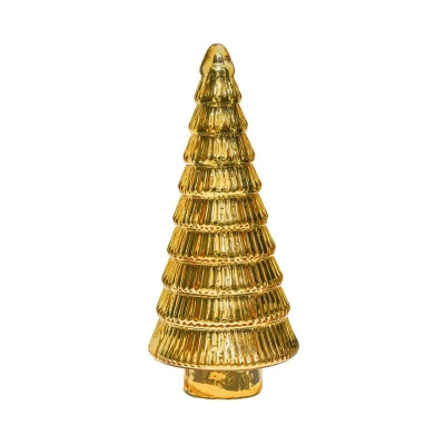 Image of Ivyline Juniper Gold Glass Tree Sustainable &amp; Hand Finished Christmas Ornament Seasonal Holiday Party Decoration H31 x D14cm