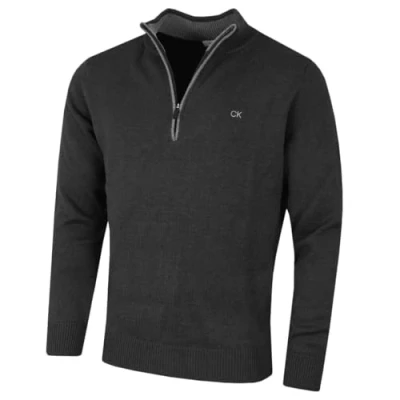 Image of Calvin Klein Mens Chunky Cotton 1/2 Zip Sweater Charcoal XXXXL