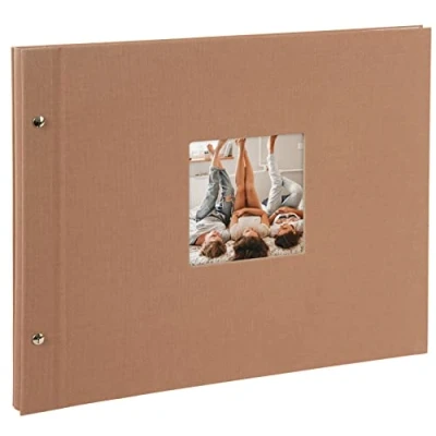 Image of goldbuch Bella Vista 28 819 Screw Album Hazelnut, Photo Book 39 x 31 2.5 cm, 40 White Pages, Picture Cover Linen, with Window Cut Out, Hazelnut Brown