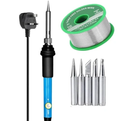 Image of Soldering Iron Kit Electronics UK Plug with 5Pcs Different Solder Tips, Wire for Variously Electronic Repair