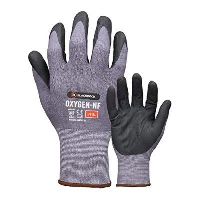 Image of Blackrock Oxygen NF Lightweight Flexible Safety Work Gloves Mens Womens, Nitrile Foam Coating Dry, Wet, Oily Grip, Stretch Fit Nylon, Ideal For Engineering, Home Improvement &amp; Handling Small, Grey