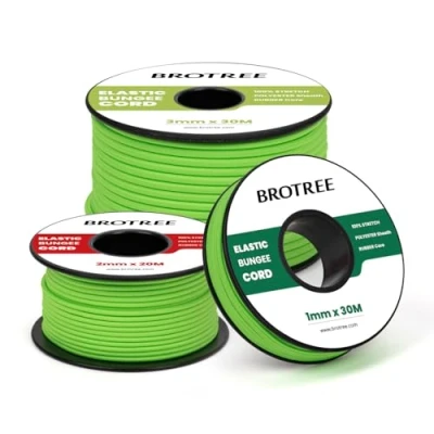 Image of Brotree Elastic Cord Bungee 3mm x 20m Rope String Thread Heavy Stretch for DIY, Crafts, Sewing, Beading, Jewellery, Necklace, Bracelet, Tent Poles and Backpack Fluorescent Green