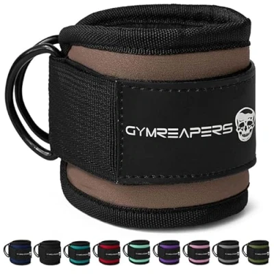 Image of Gymreapers Ankle Strap (Single) For Cable Machine Kickbacks, Glute Workouts, Lower Body Exercises Adjustable Leg with Neoprene Padding (Toffee, Single)