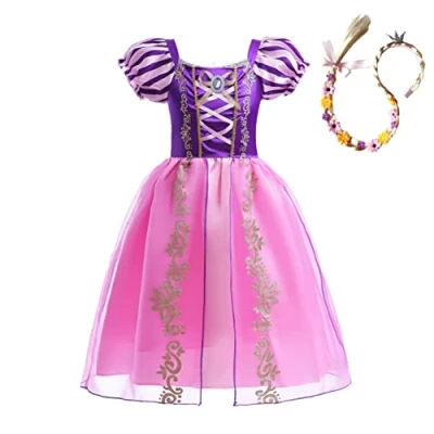 Image of Lito Angels Princess Rapunzel Costume Party Fancy Dress Up with Hair Braid Headband for Kids Girls Age 3 Years, Purple
