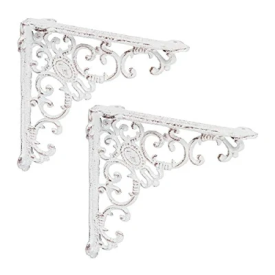 Image of Relaxdays 2x Shelf Brackets, Cast Iron, Rack Support, Vintage Motif, HWD: 21.5 x 4 cm, Angle for Shelves, White