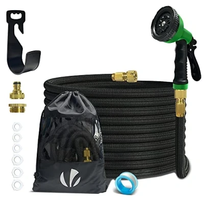 Image of VOUNOT Flexible Garden Hose 15m, Expandable Water Pipe with 10 Modes Spray Nozzles, Magic Pipe, Black