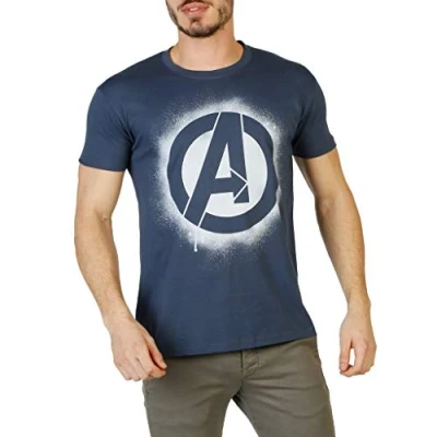 Image of Marvel Men&#039;s Avengers Stencil Logo T Shirt, Denim Blue, Large