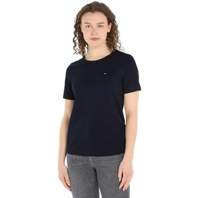 Image of Tommy Hilfiger Women Modern Regular C Nk Ss S/S Knit Tops, Blue, S