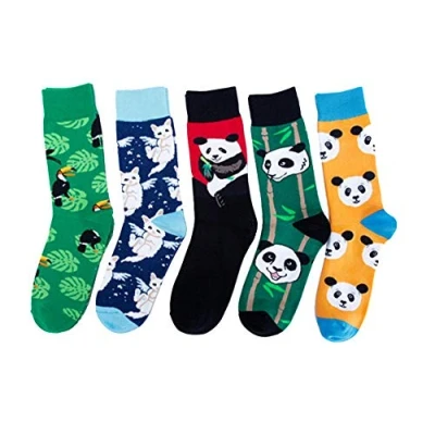 Image of DUORUI 5 pairs Men Socks Cotton Soft Winter Warm Breathable Novelty Funny Panda Cat Bird Pattern