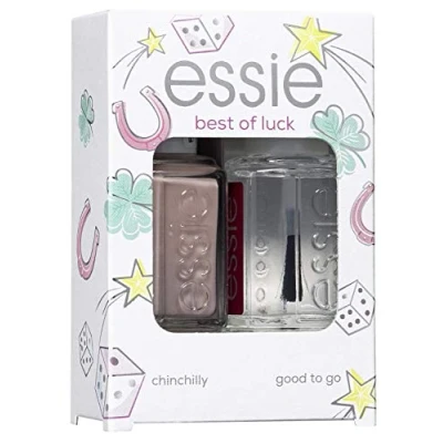 Image of essie Nail Polish Kit Good Luck Chinchilly Mute Dark Grey and To Go Fast Dry Top Coat Gift Set, 150 ml, 3600531595050