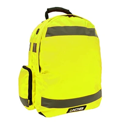 Image of JCB Hi Viz Backpack, Work Rucksack, High Visibility Safety Reflective Bag for Cycling Walks, Sports, Gym, School Yellow