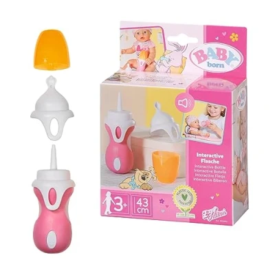 Image of BABY born 832493 Interactive Bottle &amp; Spoon for 43cm Dolls Includes Two Attachments Sound Effects Suitable Kids From 3+ Years, Rosa
