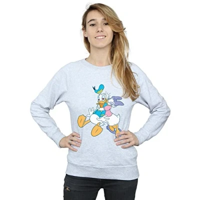 Image of Disney Women&#039;s Donald and Daisy Duck Kiss Sweatshirt Sport Grey Small