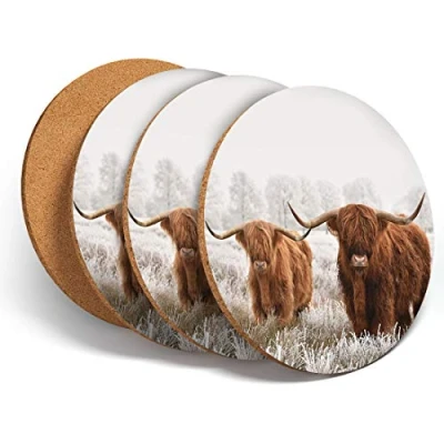 Image of 4 Set Angus Wild Cows Herd Coasters Kitchen Drinks Coaster #14591