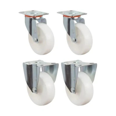 Image of Premium Affordable Heavy Duty Steel Swivel/Fixed Castors, White Nylon Wheels, 80 200mm Diameter, 140 230kg Load Capacity, Set of 4 Long Lasting Materials UK Seller (White, 200mm)