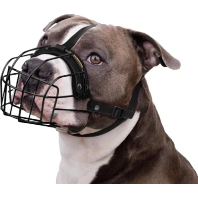Image of Dog Muzzle for Pitbulls Metal Wire Basket Amstaff Mask Medium Large Dogs (Black)