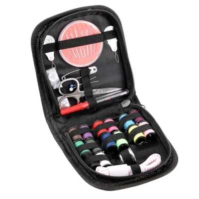 Image of Aruicheng Travel Sewing Kit Mini Thread and Needle Set 27 Piece Accessories with Small Black Zipper Case for Travel, Home, DIY, Adults, Beginner