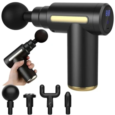 Image of Paylesshub Massage Gun, Mini Gun Deep Tissue, 6 Speeds Percussion Muscle Massager with 4 Heads 1800mAh Battery Type C Charging Super Quiet &amp; LED Smart Touch, Black