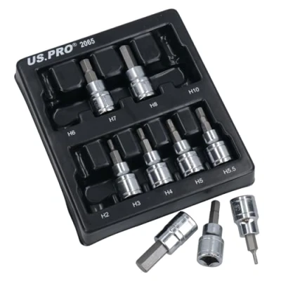 Image of Hex/Allen Sockets Key Bits 3/8 InchDrive 2mm 10mm US PRO 9pcs