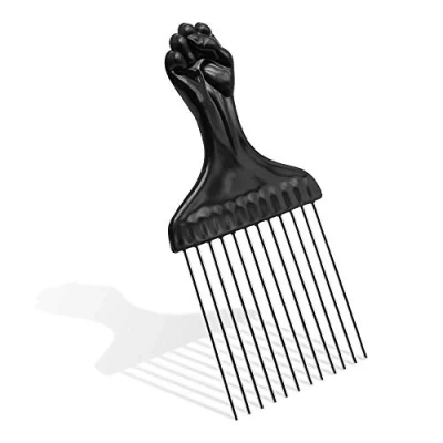 Image of Afro Pick Magic Hair Coils Tool, Square with Natural Metal African Black Fist Comb