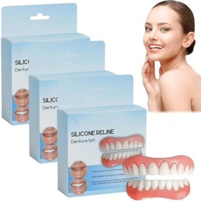 Image of Dentures, Denture Reline Kit, Silicone Adhesives, Repair Soft Kit for Men and Women (3 pcs)