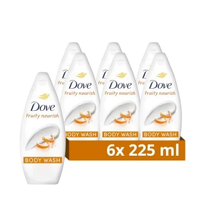 Image of Dove Fruity Nourish Body Wash Cleanser shower gel with plant based moisturisers for softer, smoother skin after one 6x 225 ml