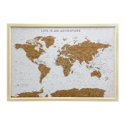 Image of Splosh Medium World Maps. Pin Board Wooden Map. Travel Map Cork Board. Map, Corkboard Gift, (White)