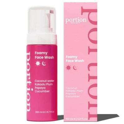 Image of PORTION Foamy Face Wash Gentle Cleanser for All Skin Types: Foaming Oily &amp; Hydrating Dry Simple Facial w/Cucumber Kakadu Plum, 200ml