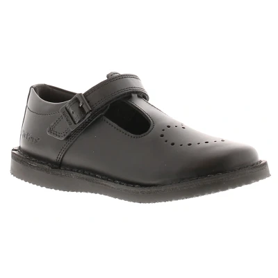 Image of Kickers Infant Girl&#039;s Kopi Heart T Bar Leather Shoes, Black, 11 UK Child