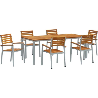 Image of vidaXL 7 Piece Garden Dining Set Solid Wood Acacia and Metal