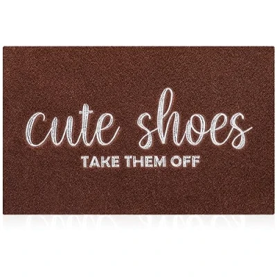 Image of AOAOPQ Indoor Door Mat Entryway Rubber Backing Front Home Mats Welcome Cute Shoes Take Them Off Outdoor for Hallway Office Garden 60 x 90 cm Coffe