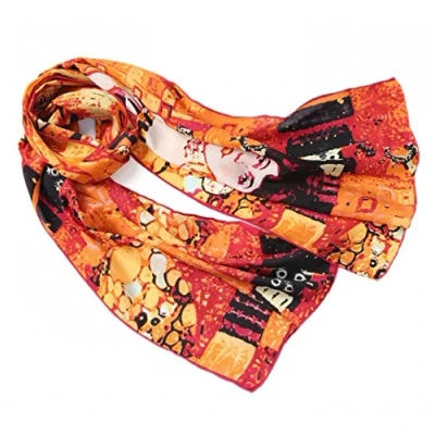 Image of Prettystern Women art Painting 100% Silk long golden Scarf nouveau Gustav Klimt Adele Bloch Bauer I P444