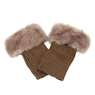Image of HugeStore Women Ladies Winter Warm Faux Fur Crochet Boot Cuff Socks Short Leg Warmers Khaki
