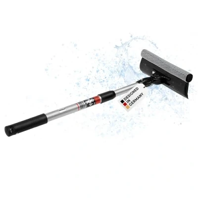 Image of HEYNER Glass Cleaner Sponge, Adjustable Aluminium Telescopic Handle, Retractable, Unit Count 1.0, Black/Grey