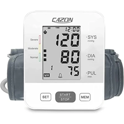 Image of CAZON Blood Pressure Monitor Upper Arm BP Machine for Home Use Cuff Kit Pulse Rate Detection Meter with 22 32cm 2x99 Sets Memory LCD Display (White)