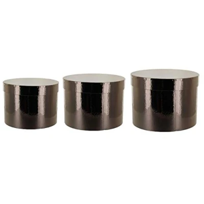 Image of Round Sheen Lined Flower Hat Boxes Set of 3 Christmas Colours (Rose Gold)