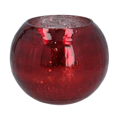 Image of Gisela Graham Red Mirror Effect Round Glass Vase
