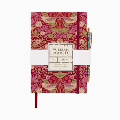 Image of William Morris At Home, Strawberry Thief A5 Hard Cover Notebook With Raspberry Indigo Ballpoint Pen, Travel Size, Great Gift For Writers, FSC Certified Paper